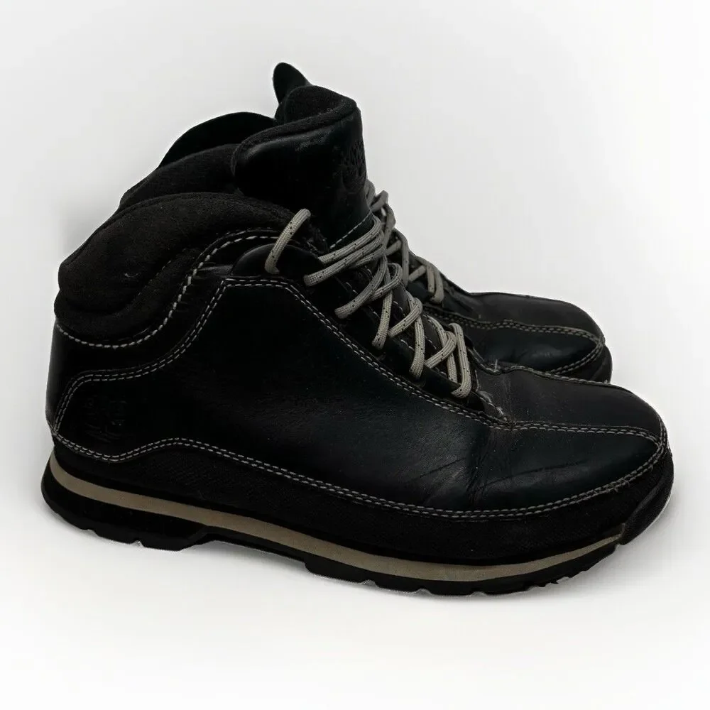Timberland Women Black Leather Ankle Boots 8M 5650 Mid Top Hiking Walking Shoes